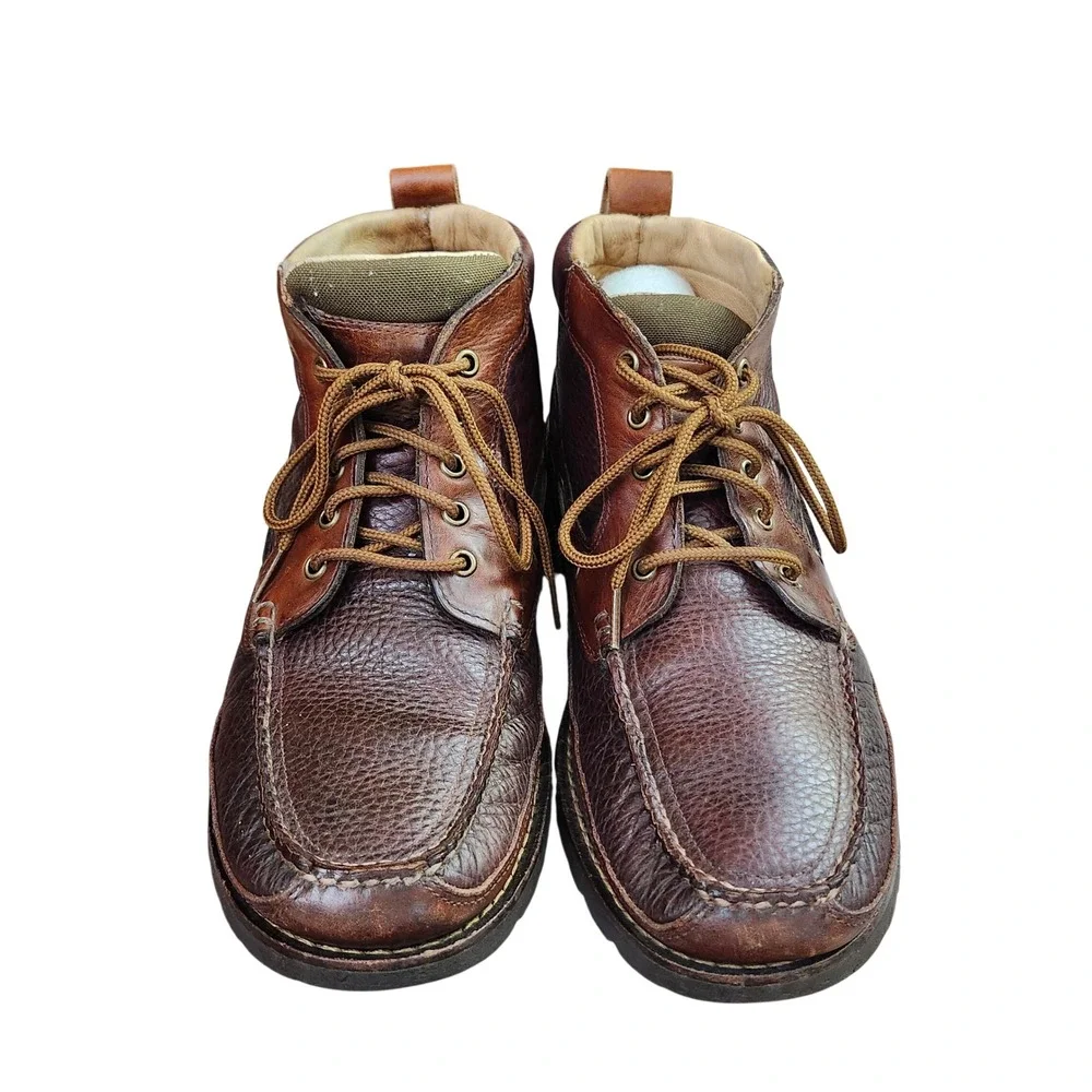 LL Bean Eastport Chukka Boots Mens 12D Brown Hand Sewn Leather Moc Toe Lug Sole